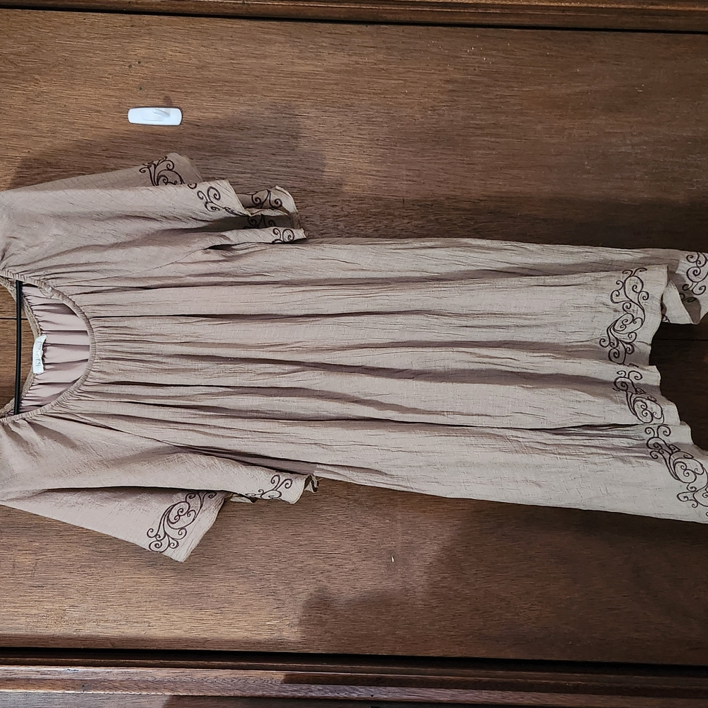 Elegant Tan Dress with Embroidered Details
